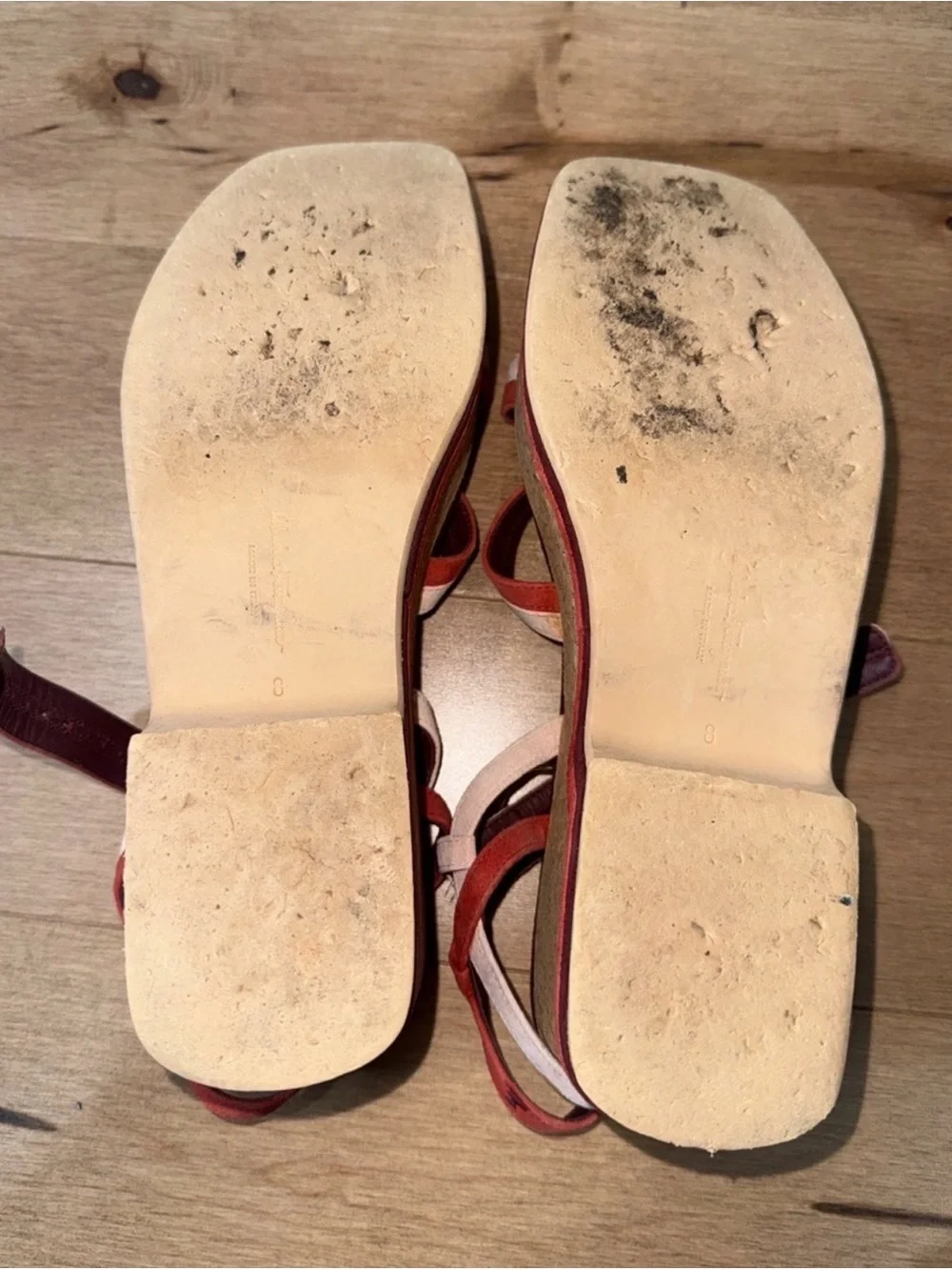 Ferragamo Vintage Platform Cork and Leather Strappy Sandal in Coral and White